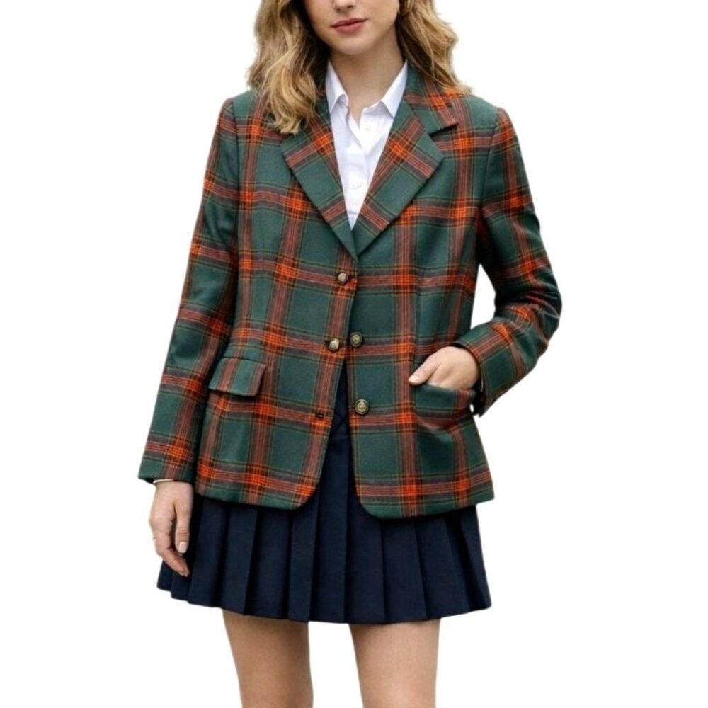 Vintage GAP Wool Blend Tartan Plaid Blazer Preppy Academia Jacket